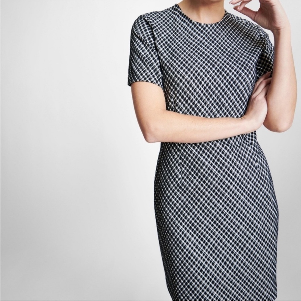 SPANX Medium Dress Ponte Stretch Mini Dress in Jacquard Black Plaid Size Medium - Picture 2 of 9